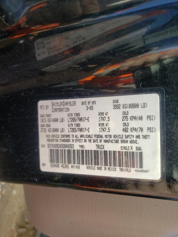 Photo 10 from auction – 2003 DODGE RAM 2500 S with VIN 3D7KA28D03G800263
