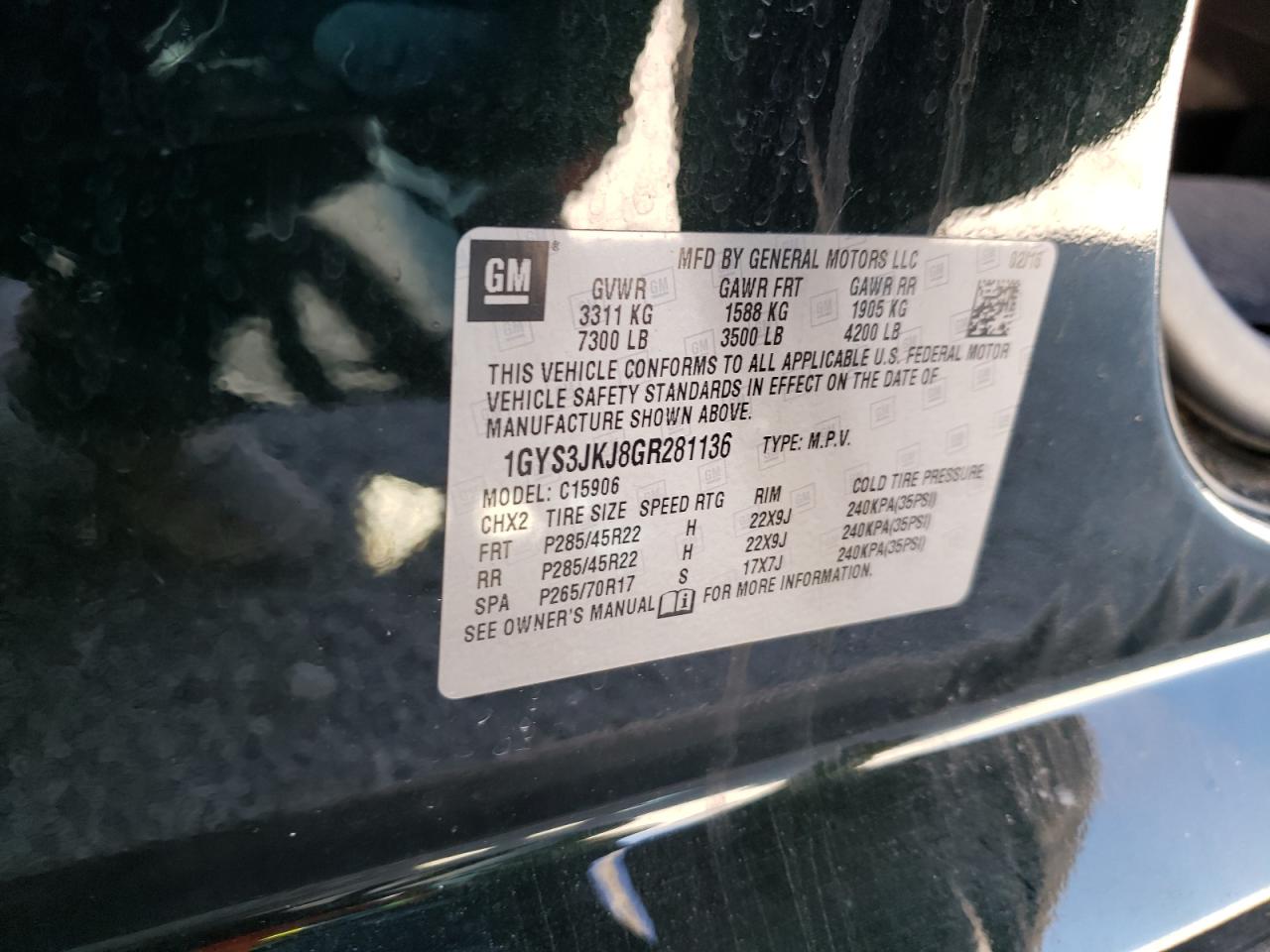 Photo 10 from auction – 2016 CADILLAC ESCALADE E with VIN 1GYS3JKJ8GR281136
