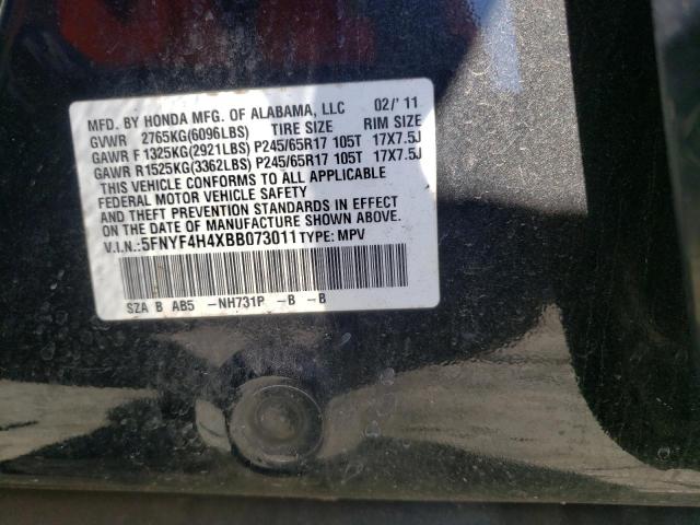 Photo 10 from auction – 2011 HONDA PILOT EX with VIN 5FNYF4H4XBB073011
