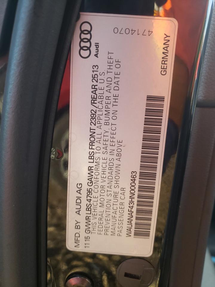 Photo 10 from auction – 2017 AUDI A4 PREMIUM with VIN WAUANAF43HN000463