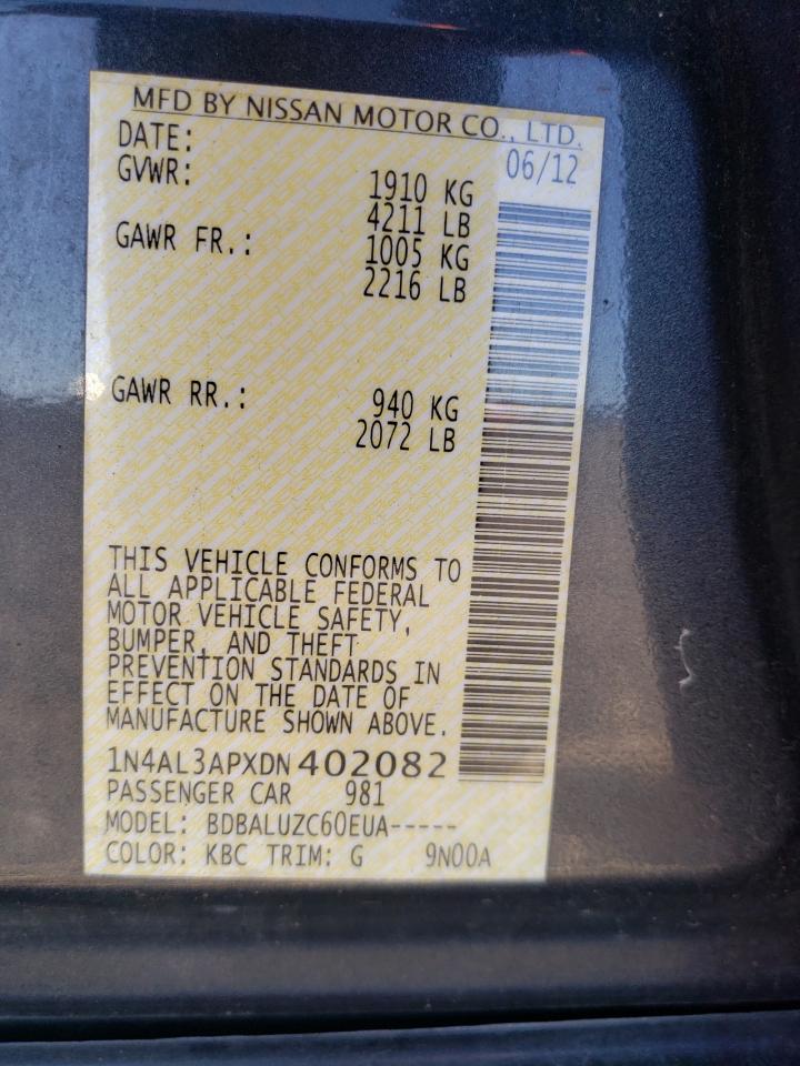 Photo 10 from auction – 2013 NISSAN ALTIMA 2.5 with VIN 1N4AL3APXDN402082