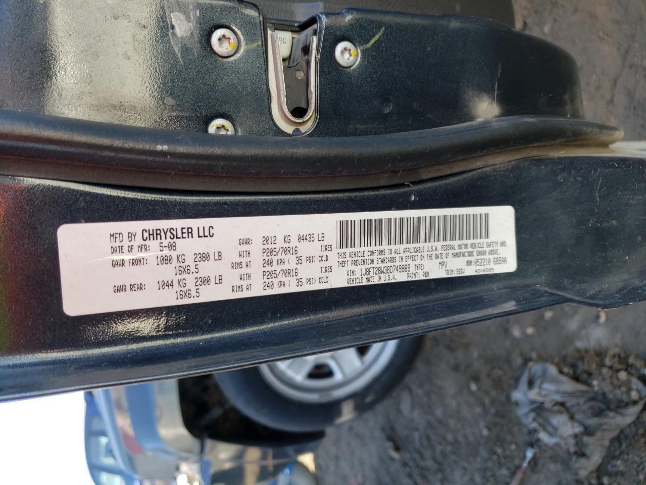 Photo 10 from auction – 2008 JEEP PATRIOT SP with VIN 1J8FT28W38D749989