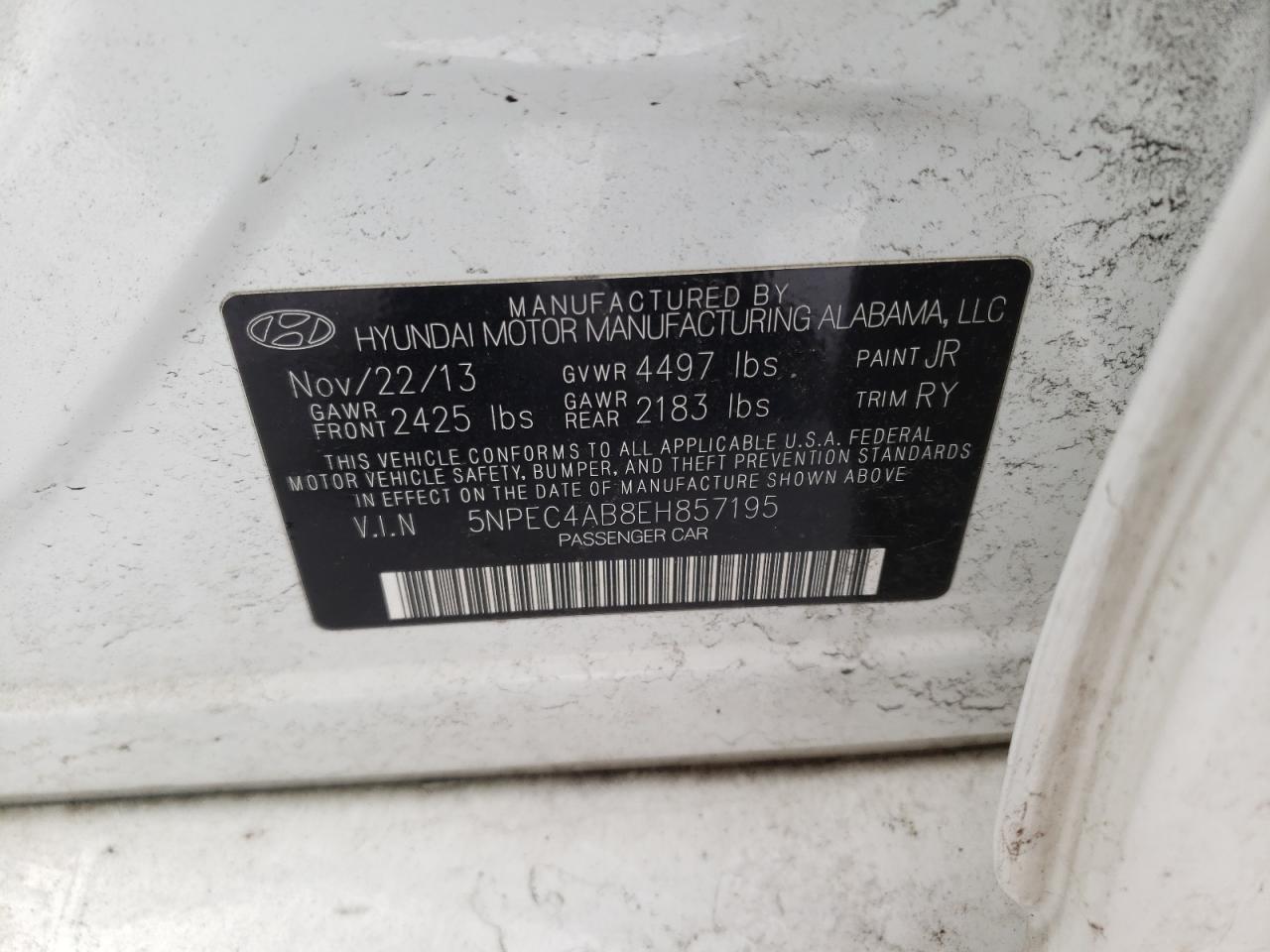 Photo 10 from auction – 2014 HYUNDAI SONATA SE with VIN 5NPEC4AB8EH857195