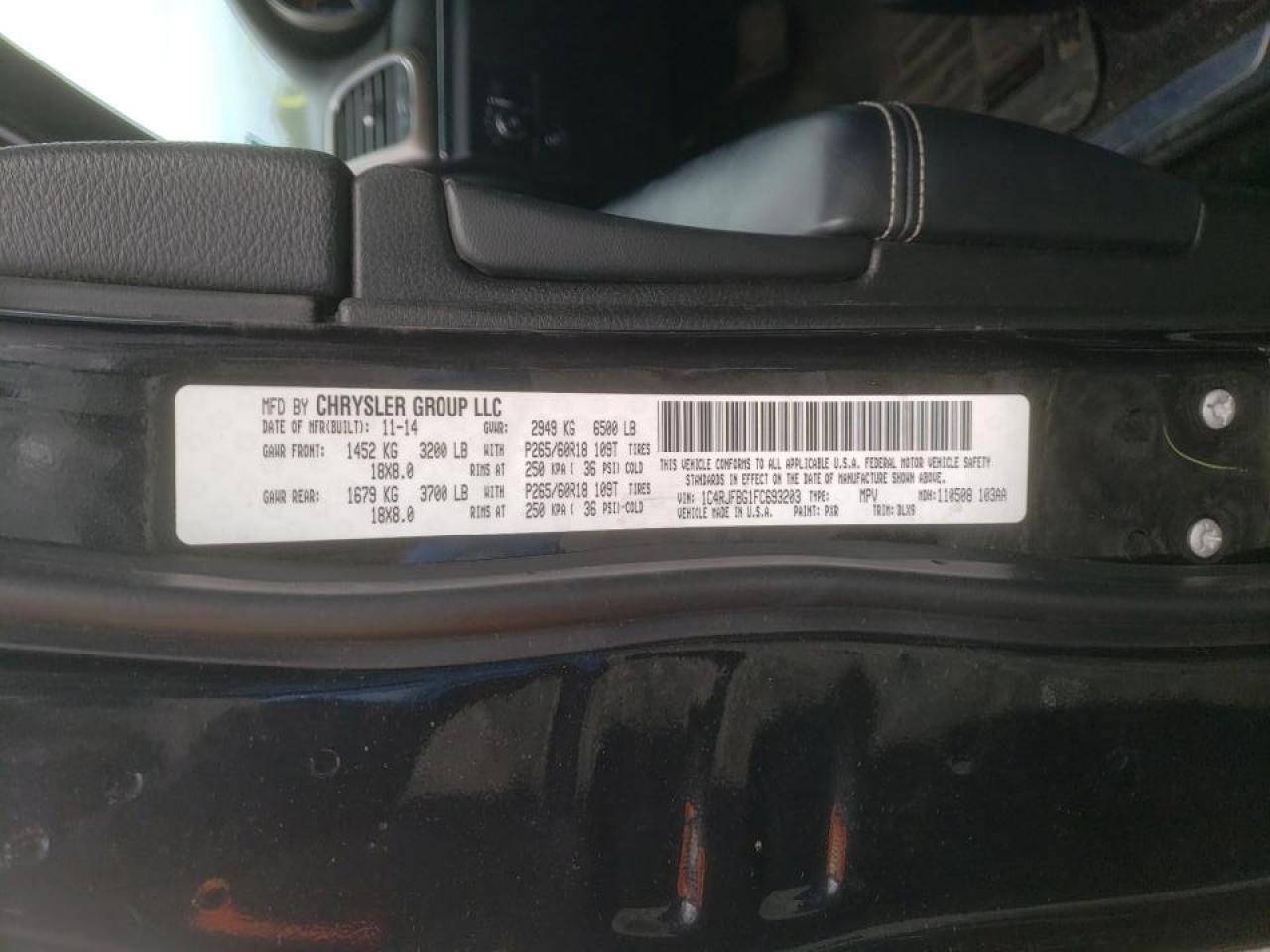 Photo 10 from auction – 2015 JEEP GRAND CHER with VIN 1C4RJFBG1FC693203