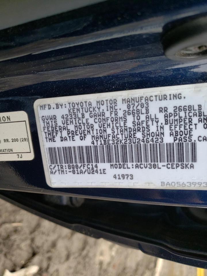 Photo 10 from auction – 2003 TOYOTA CAMRY LE with VIN 4T1BE32K23U246423