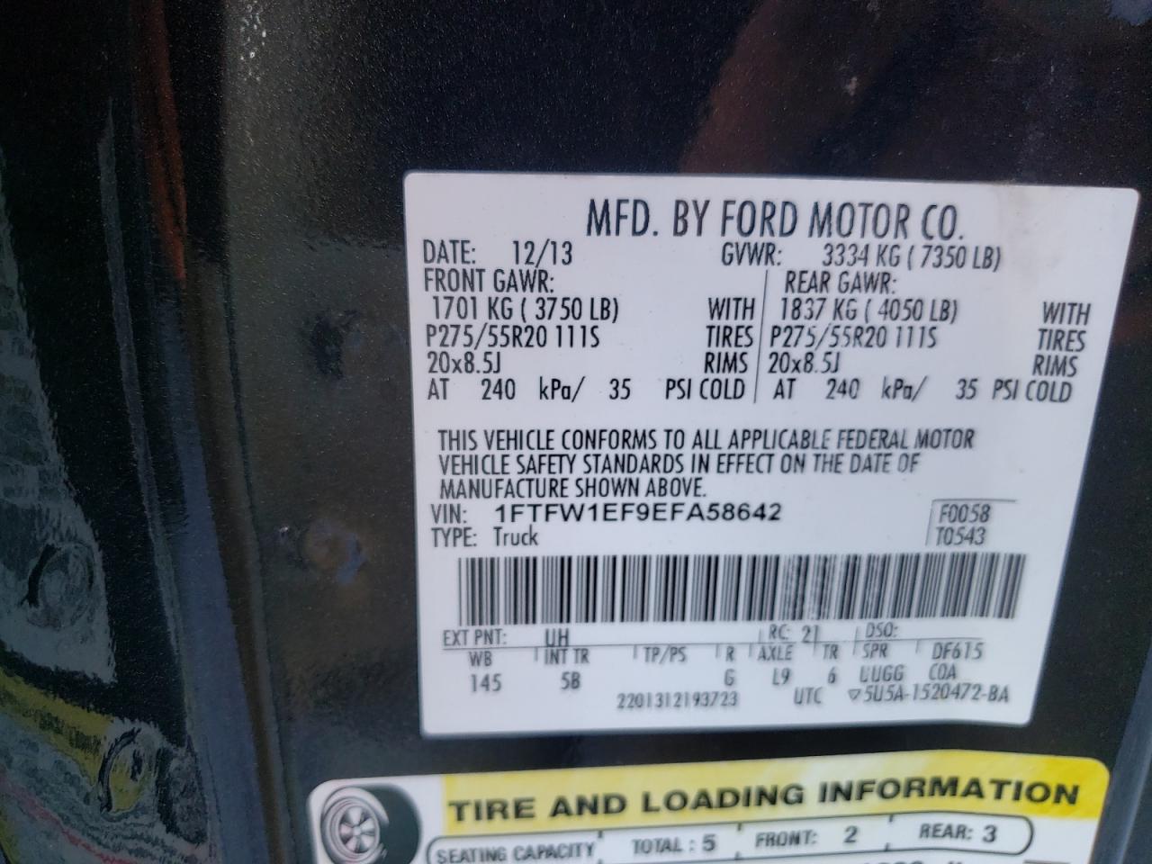Photo 10 from auction – 2014 FORD F150 SUPER with VIN 1FTFW1EF9EFA58642
