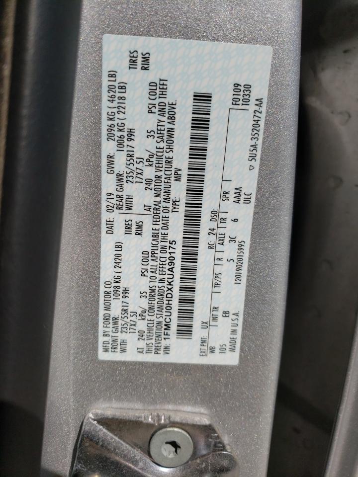 Photo 10 from auction – 2019 FORD ESCAPE SEL with VIN 1FMCU0HDXKUA90175