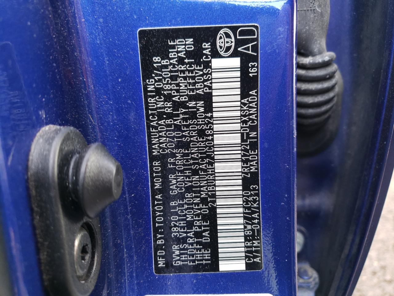 Photo 10 from auction – 2018 TOYOTA COROLLA L with VIN 2T1BURHE7JC048524