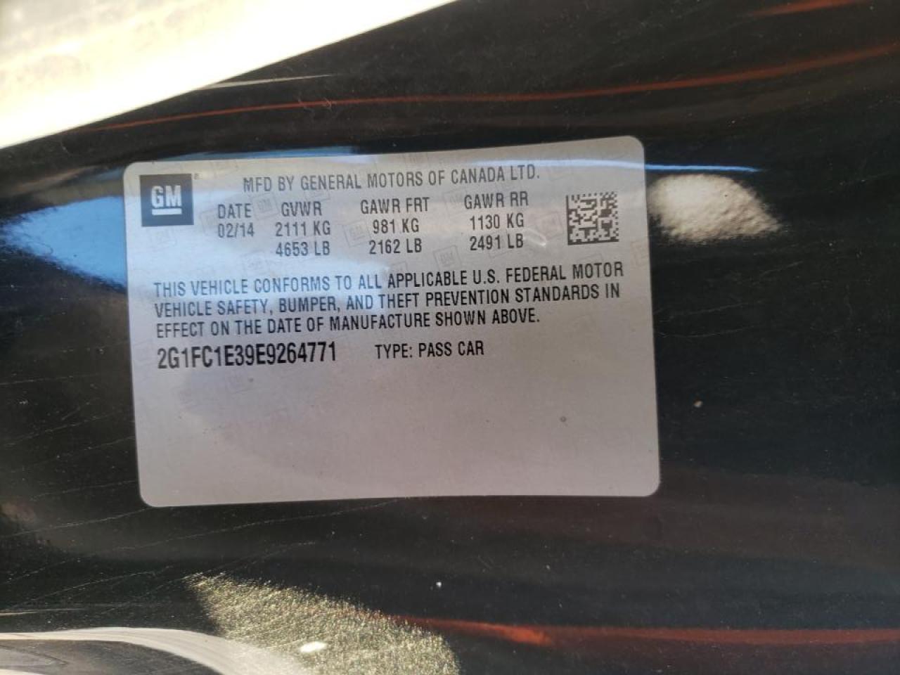 Photo 10 from auction – 2014 CHEVROLET CAMARO LT with VIN 2G1FC1E39E9264771