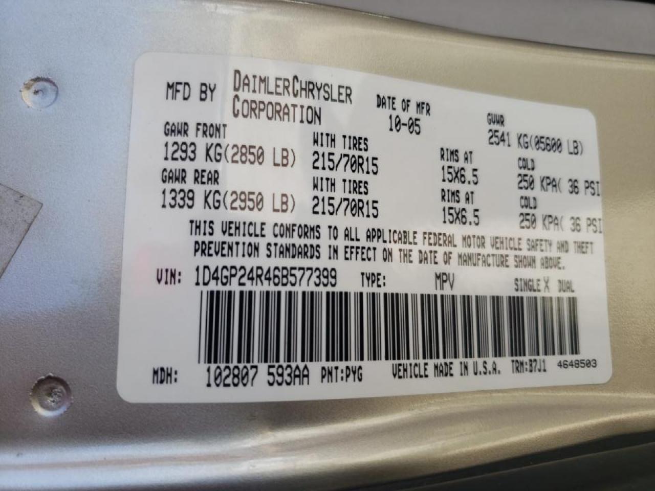 Photo 10 from auction – 2006 DODGE GRAND CARA with VIN 1D4GP24R46B577399