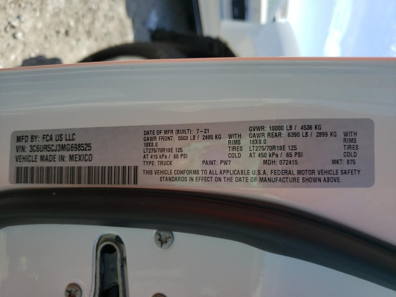 Photo 10 from auction – 2021 RAM 2500 TRADE with VIN 3C6UR5CJ3MG698525