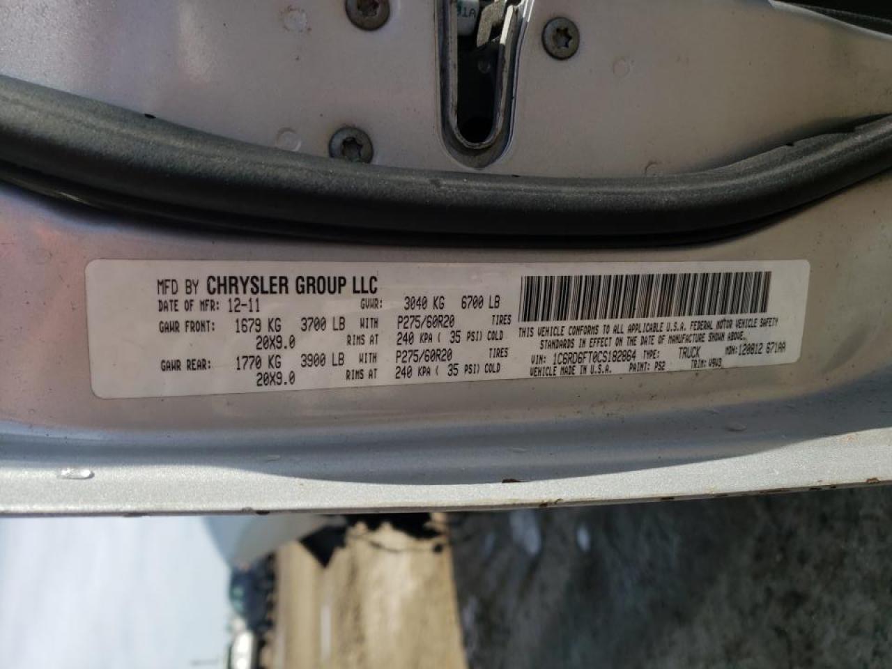 Photo 10 from auction – 2012 DODGE RAM 1500 S with VIN 1C6RD6FT0CS182864