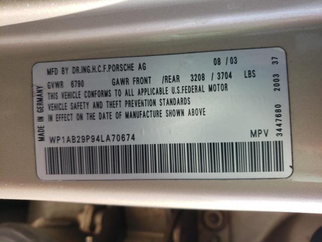 Photo 10 from auction – 2004 PORSCHE CAYENNE S with VIN WP1AB29P94LA70674
