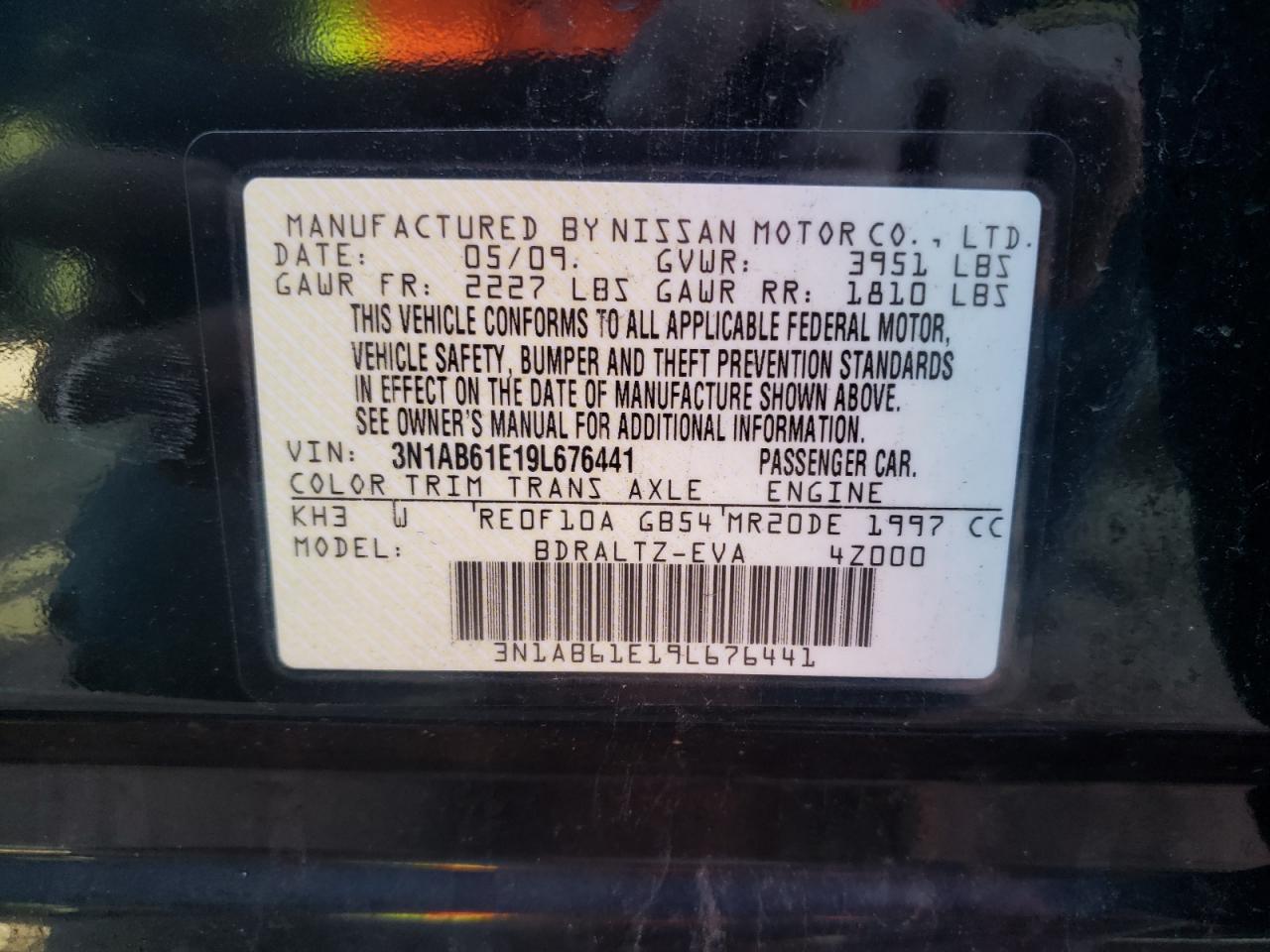 Photo 10 from auction – 2009 NISSAN SENTRA 2.0 with VIN 3N1AB61E19L676441