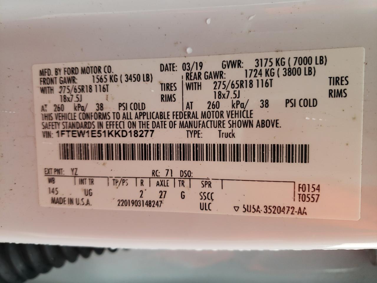 Photo 10 from auction – 2019 FORD F150 SUPER with VIN 1FTEW1E51KKD18277