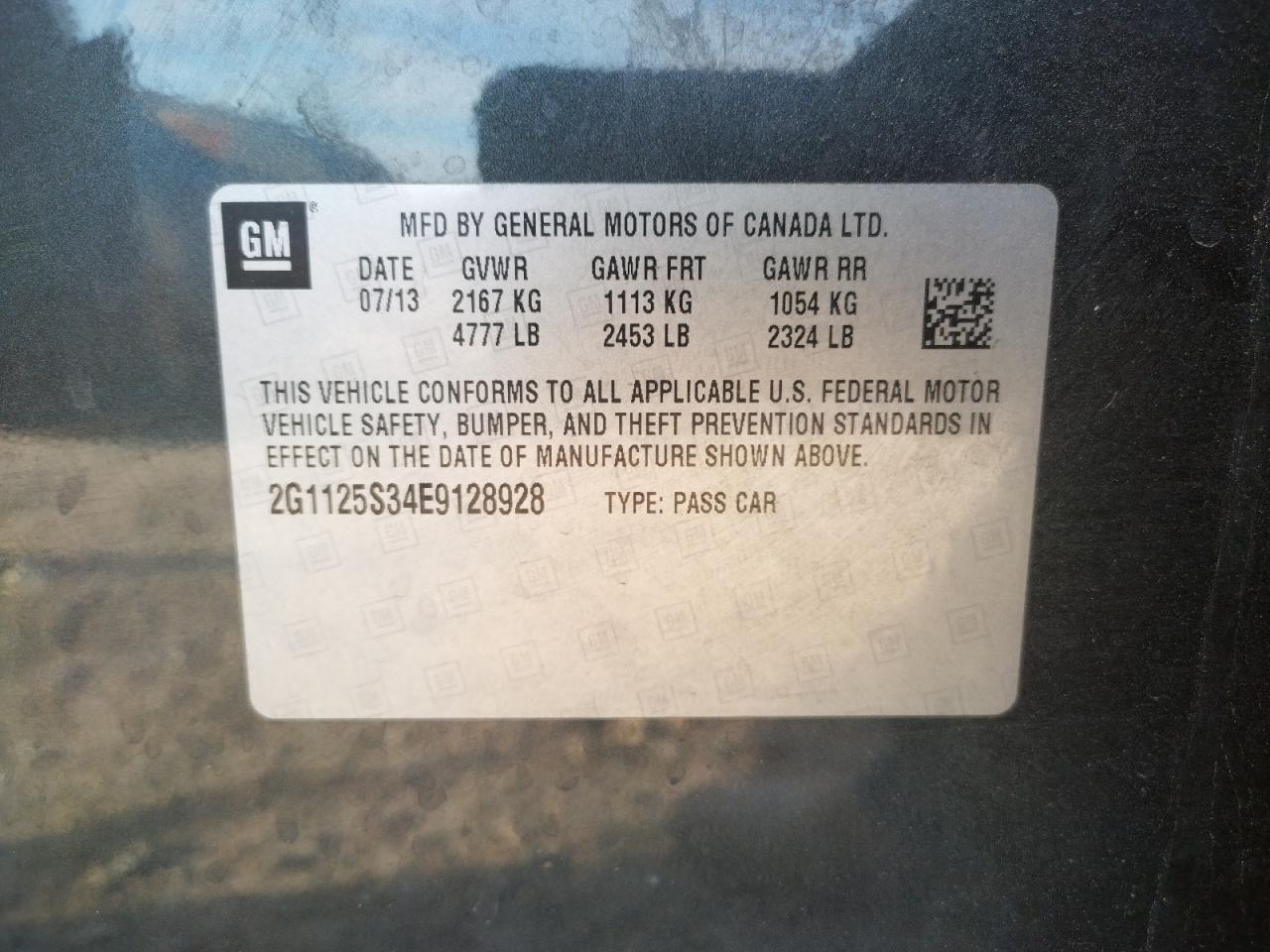Photo 10 from auction – 2014 CHEVROLET IMPALA LT with VIN 2G1125S34E9128928