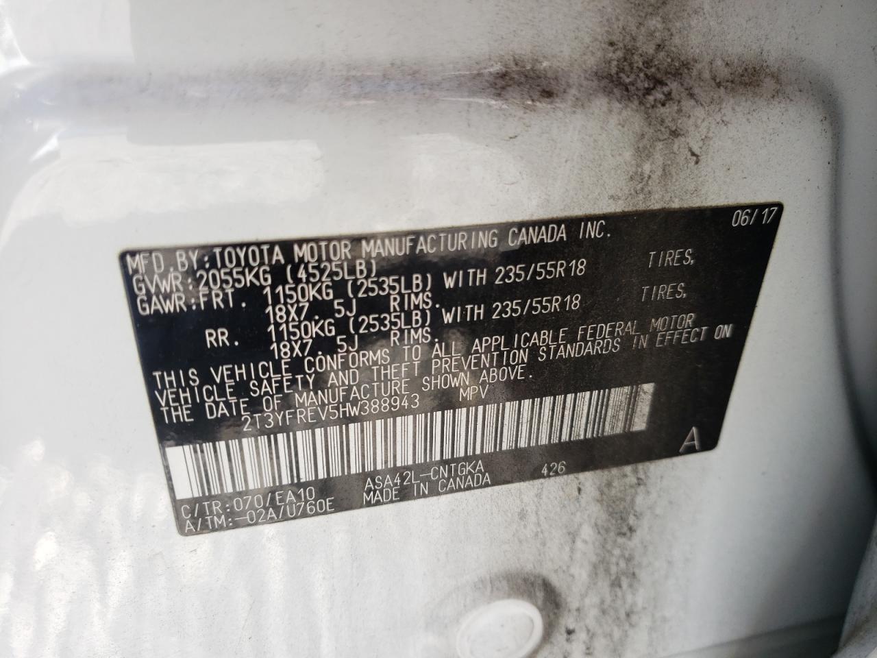 Photo 10 from auction – 2017 TOYOTA RAV4 LIMIT with VIN 2T3YFREV5HW388943
