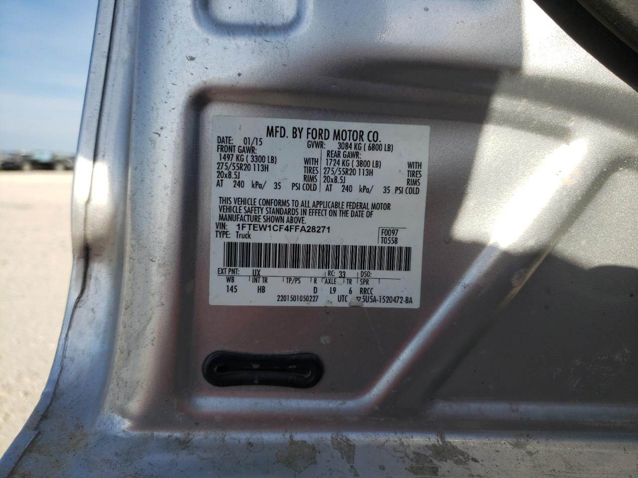 Photo 10 from auction – 2015 FORD F150 SUPER with VIN 1FTEW1CF4FFA28271