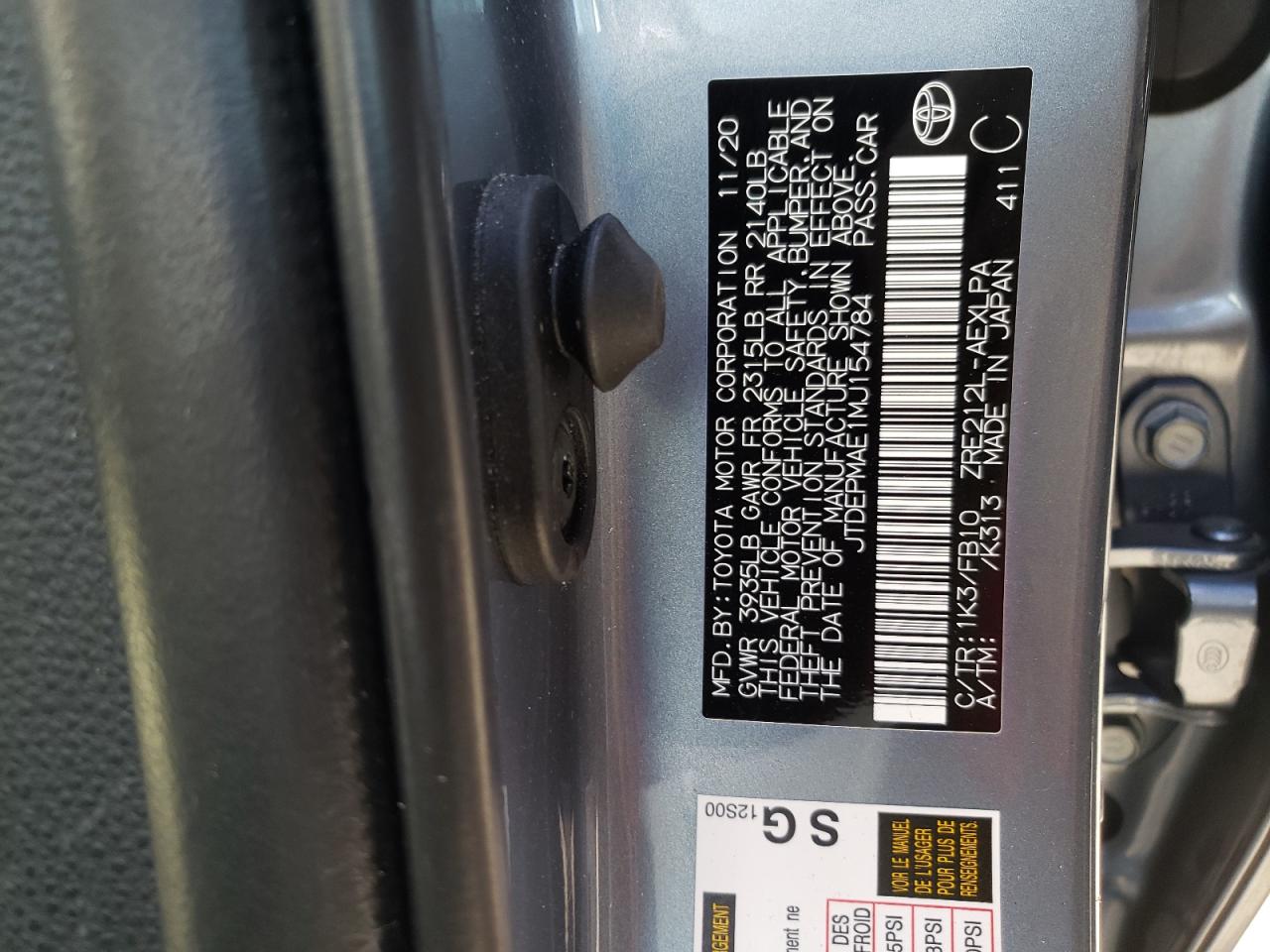 Photo 10 from auction – 2021 TOYOTA COROLLA LE with VIN JTDEPMAE1MJ154784