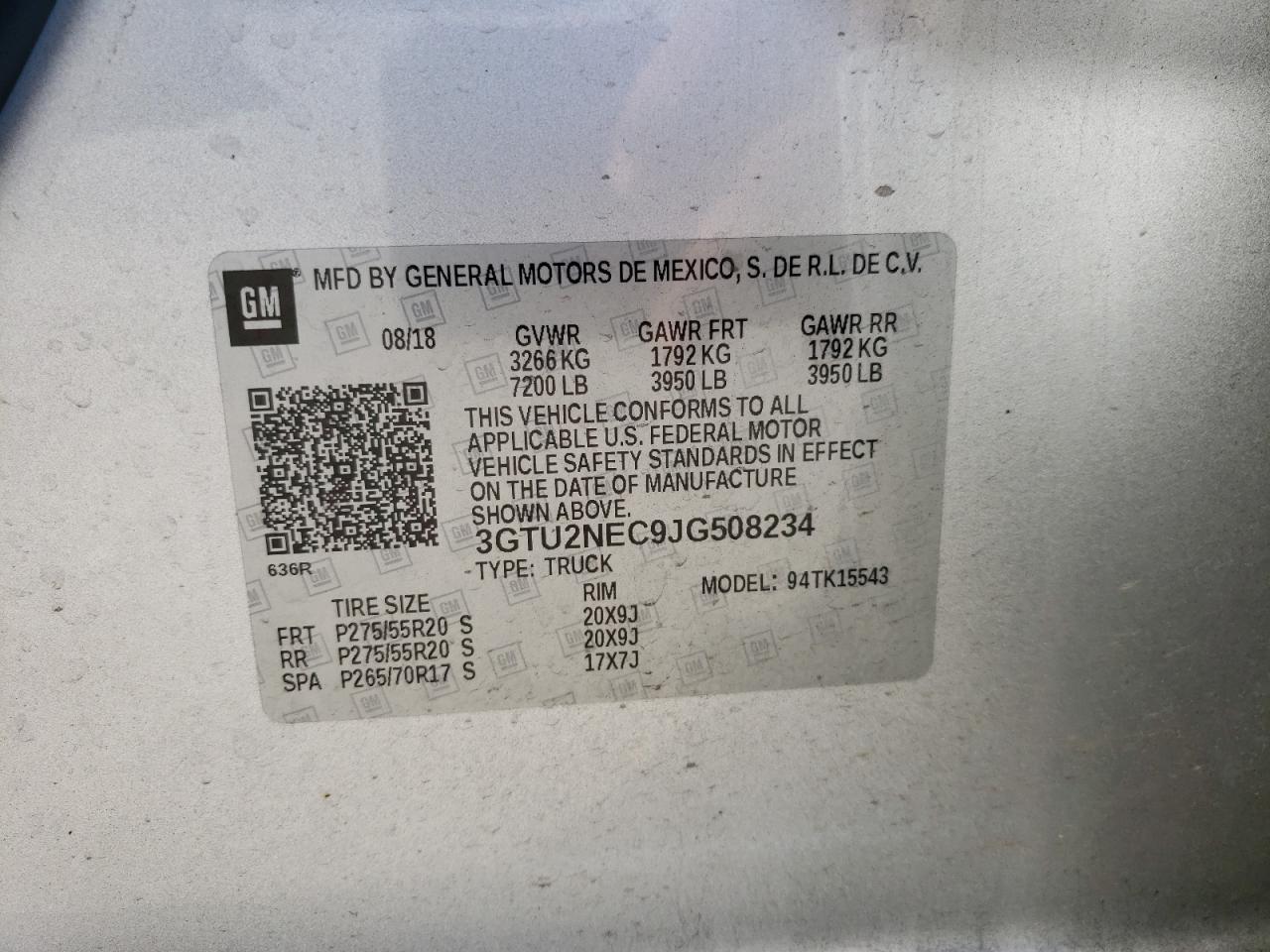 Photo 10 from auction – 2018 GMC SIERRA K15 with VIN 3GTU2NEC9JG508234