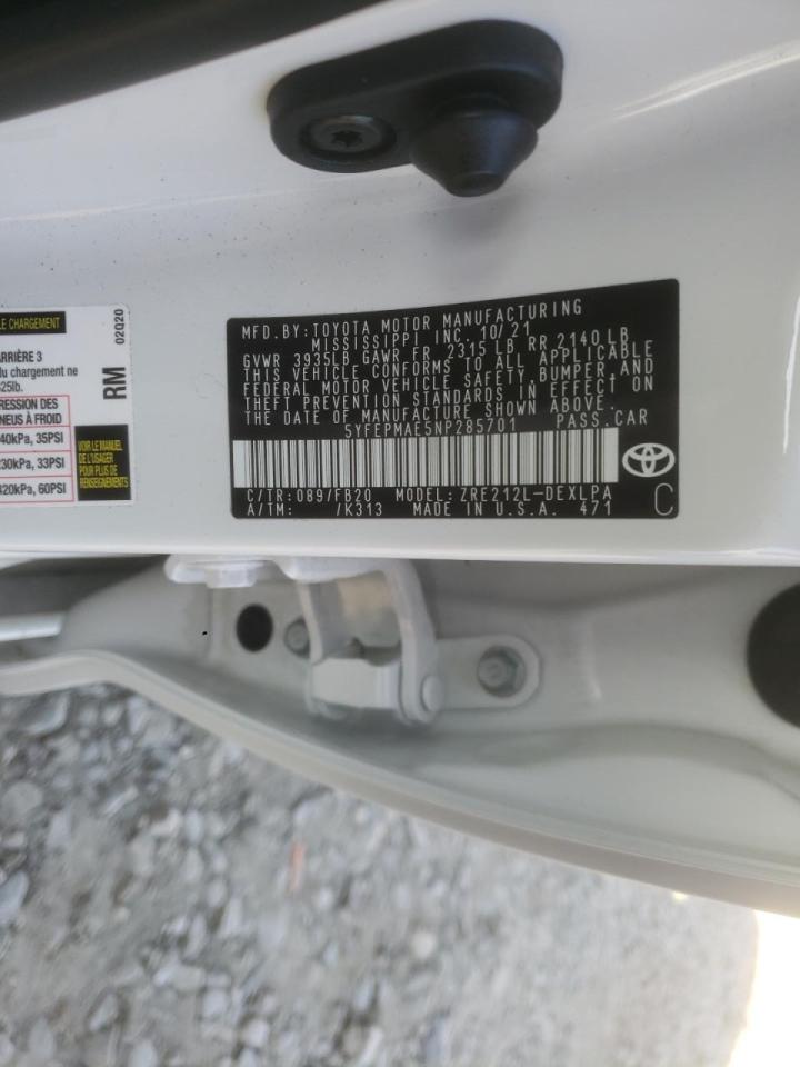 Photo 10 from auction – 2022 TOYOTA COROLLA LE with VIN 5YFEPMAE5NP285701