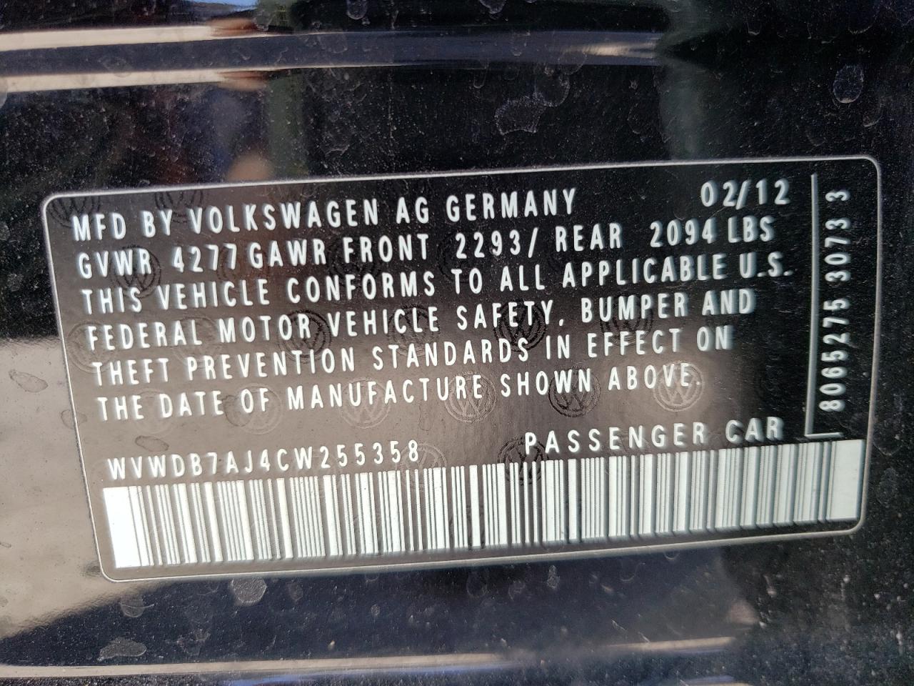 Photo 10 from auction – 2012 VOLKSWAGEN GOLF with VIN WVWDB7AJ4CW255358