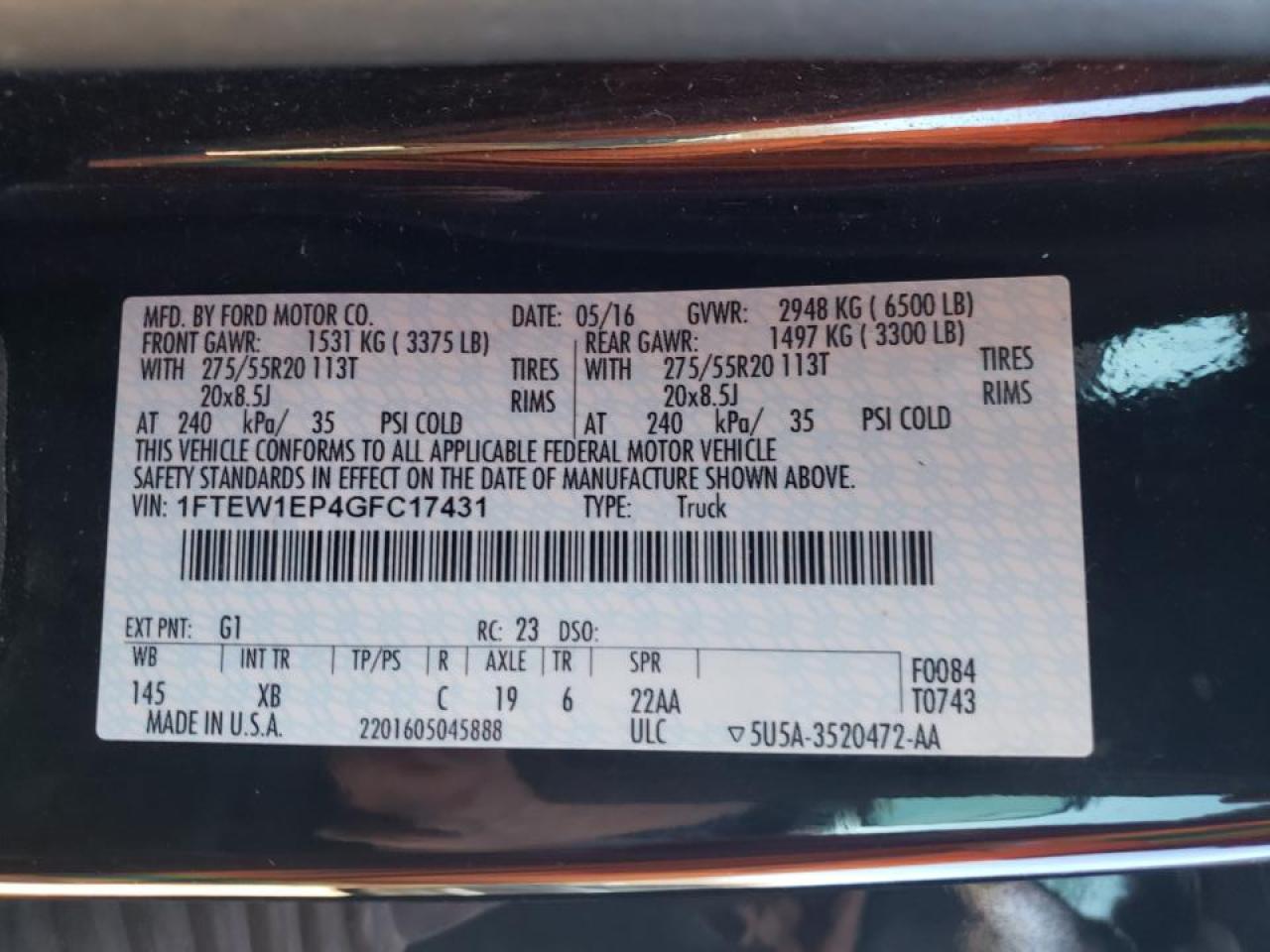 Photo 10 from auction – 2016 FORD F150 SUPER with VIN 1FTEW1EP4GFC17431