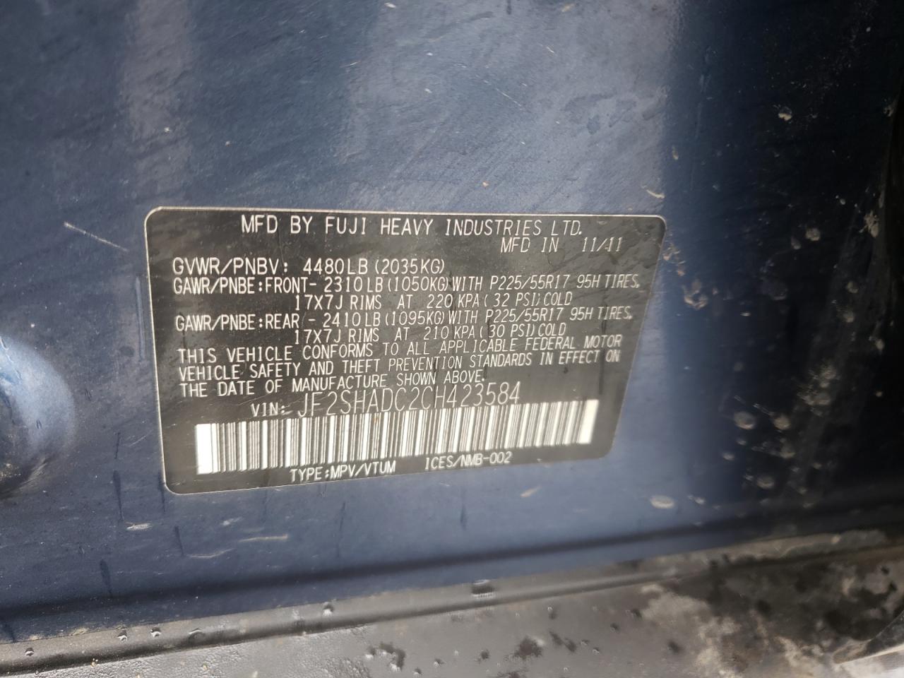 Photo 10 from auction – 2012 SUBARU FORESTER 2 with VIN JF2SHADC2CH423584