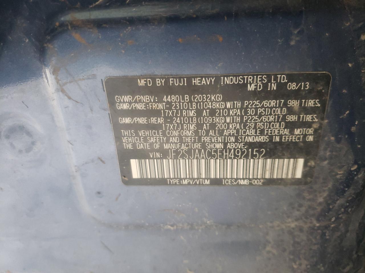 Photo 10 from auction – 2014 SUBARU FORESTER 2 with VIN JF2SJAAC5EH492152