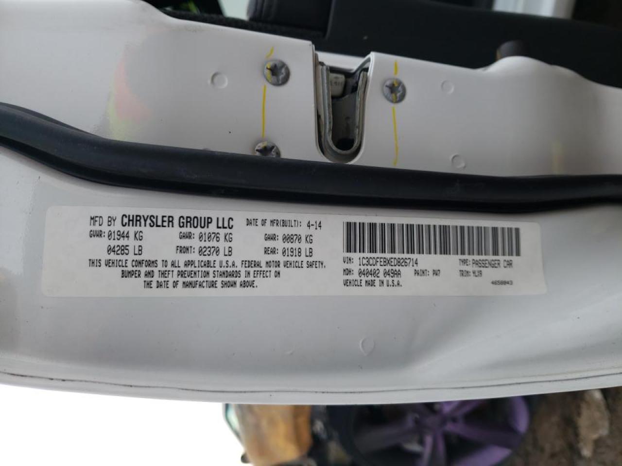 Photo 10 from auction – 2014 DODGE DART GT with VIN 1C3CDFEBXED826714