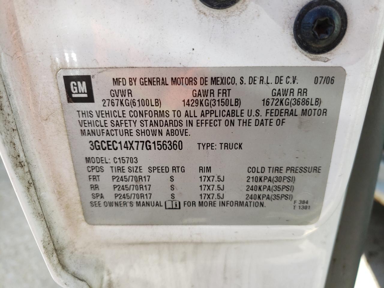 Photo 10 from auction – 2007 CHEVROLET SILVERADO with VIN 3GCEC14X77G156360