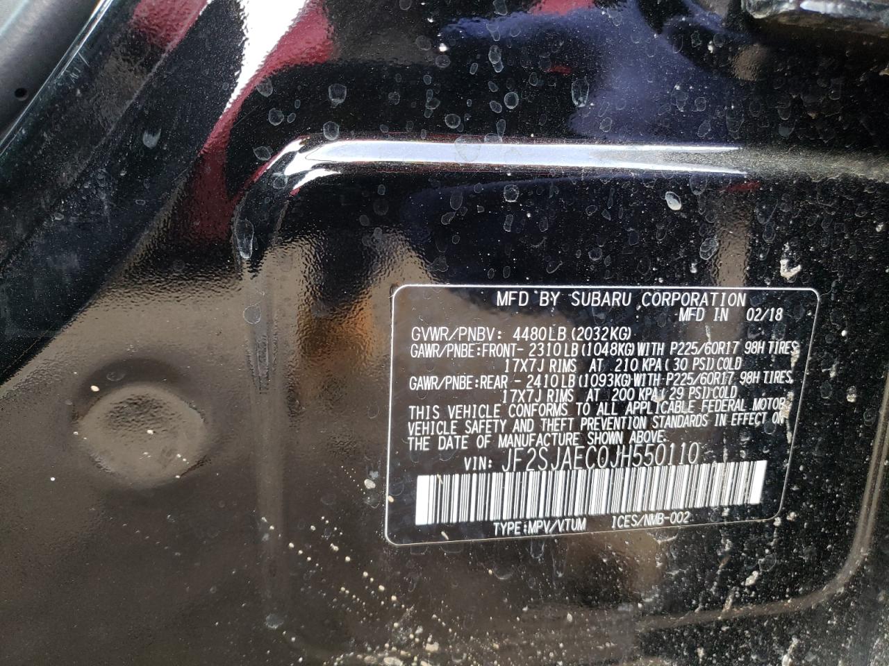Photo 10 from auction – 2018 SUBARU FORESTER 2 with VIN JF2SJAEC0JH550110