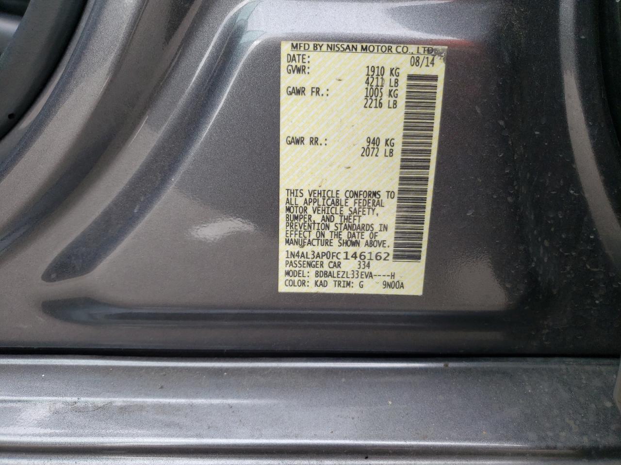 Photo 10 from auction – 2015 NISSAN ALTIMA 2.5 with VIN 1N4AL3AP0FC146162