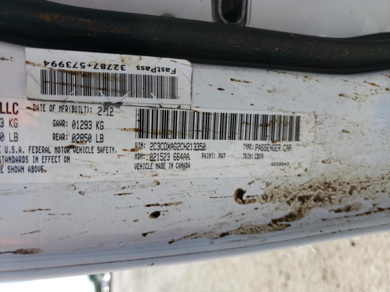 Foto 10 de la subasta – 2012 DODGE CHARGER PO con VIN 2C3CDXAG2CH213350