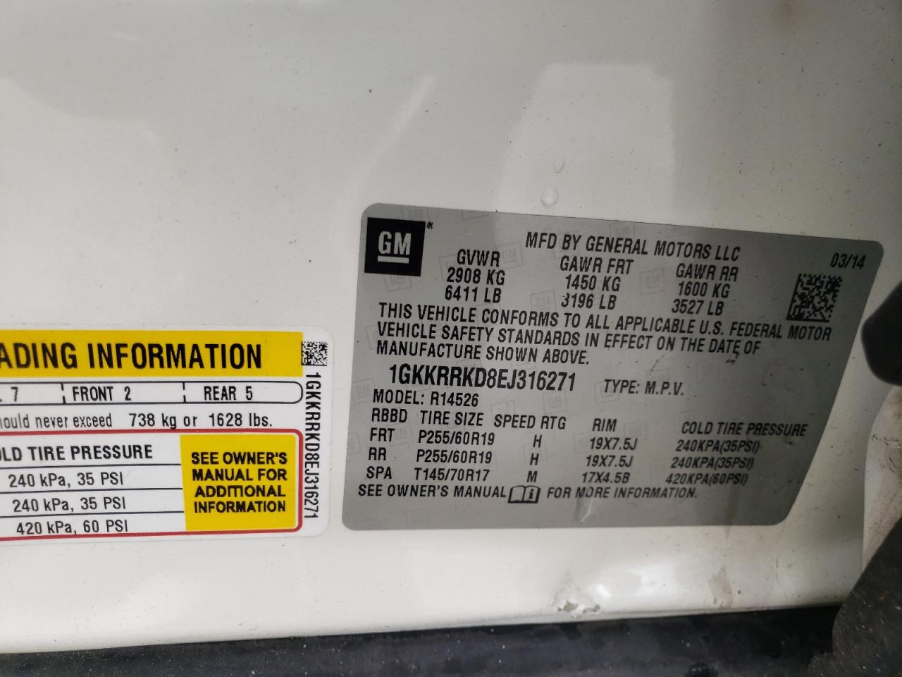 Photo 10 from auction – 2014 GMC ACADIA SLT with VIN 1GKKRRKD8EJ316271