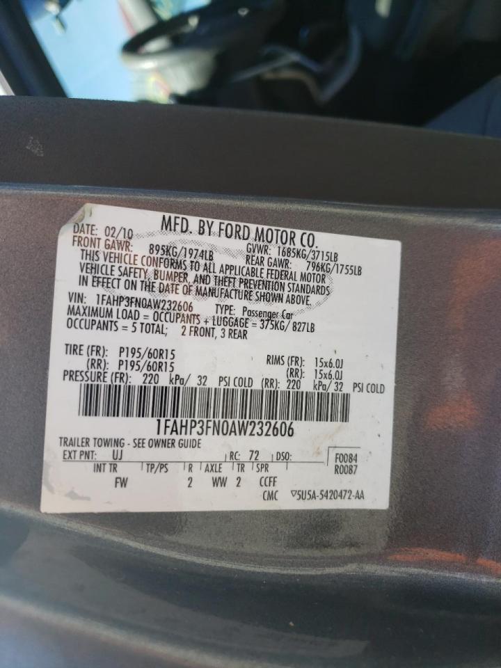 Photo 10 from auction – 2010 FORD FOCUS SE with VIN 1FAHP3FN0AW232606