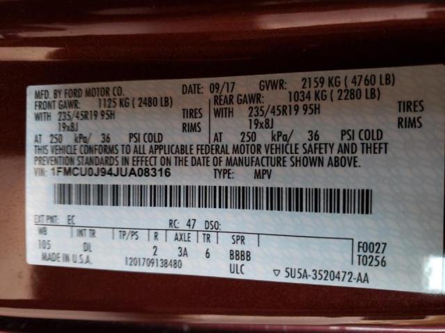 Photo 10 from auction – 2018 FORD ESCAPE TIT with VIN 1FMCU0J94JUA08316