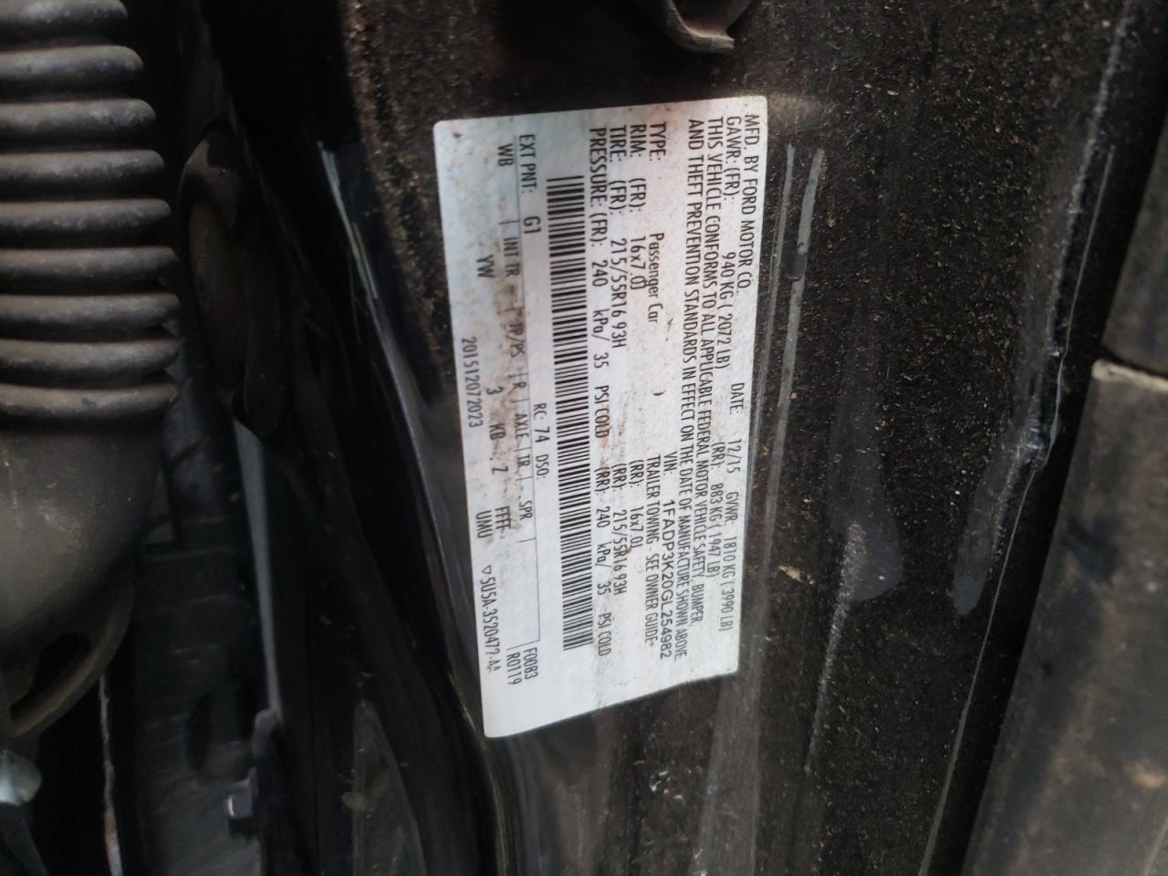 Photo 10 from auction – 2016 FORD FOCUS SE with VIN 1FADP3K20GL254982