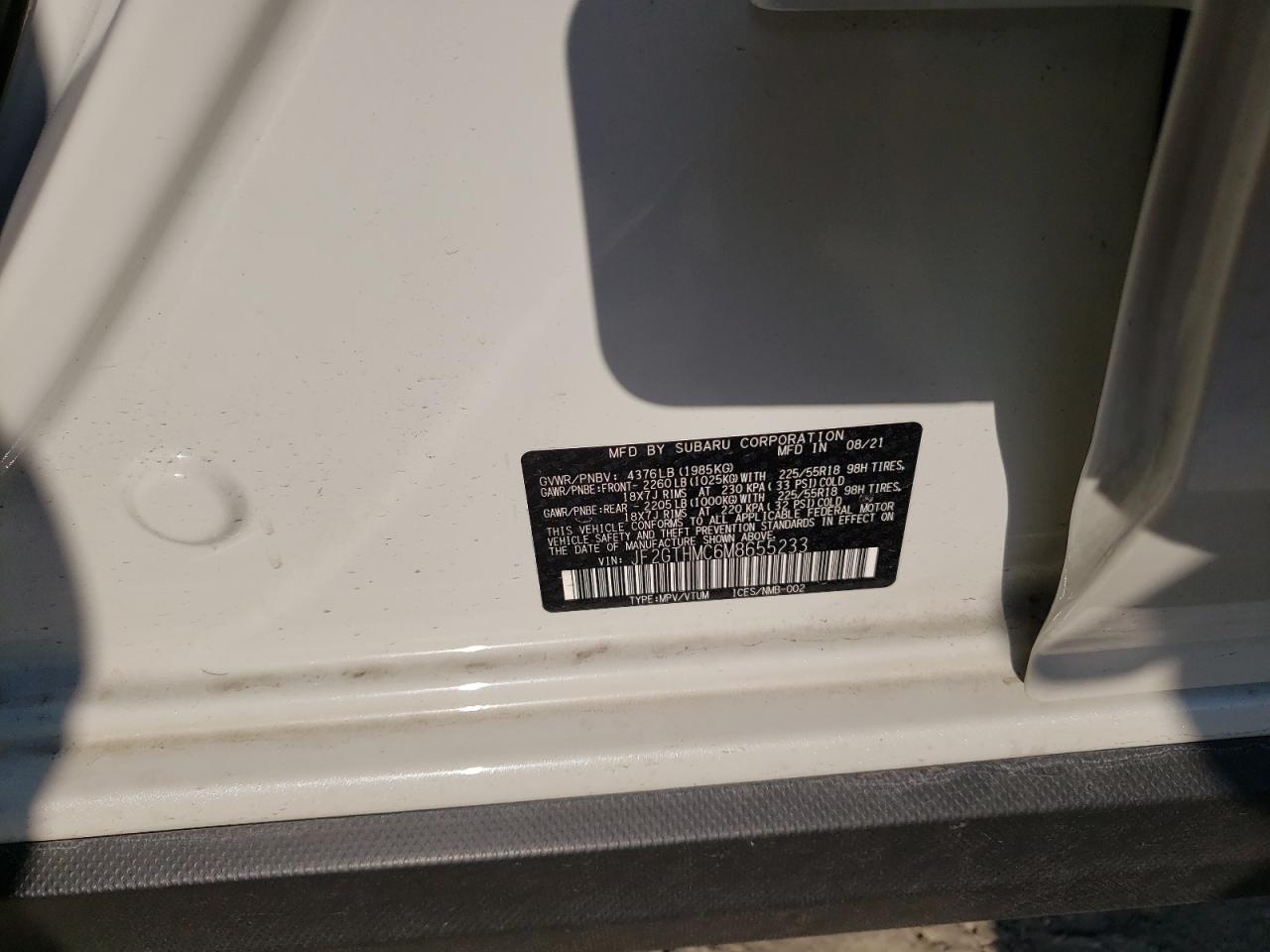 Photo 10 from auction – 2021 SUBARU CROSSTREK with VIN JF2GTHMC6M8655233