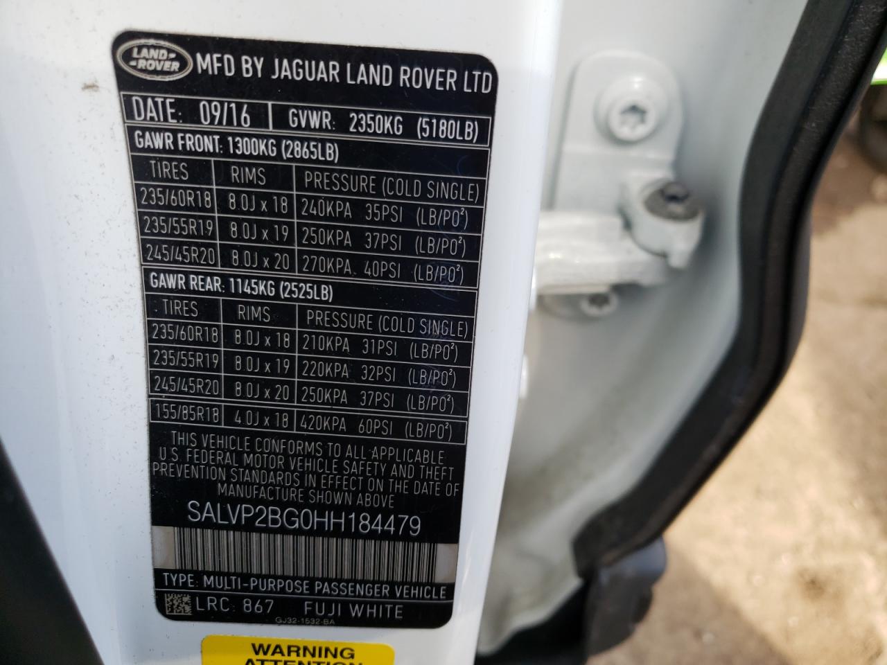 Photo 10 from auction – 2017 LAND ROVER RANGE ROVE with VIN SALVP2BG0HH184479