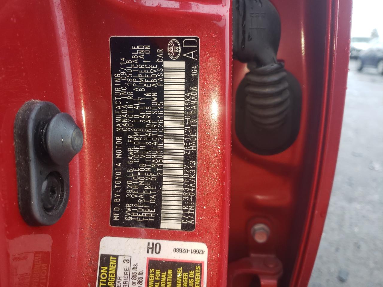 Photo 10 from auction – 2015 TOYOTA COROLLA L with VIN 2T1BURHE2FC261615