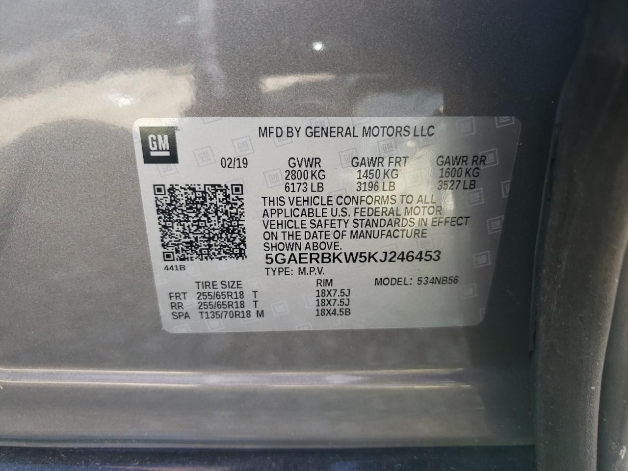 Photo 10 from auction – 2019 BUICK ENCLAVE ES with VIN 5GAERBKW5KJ246453