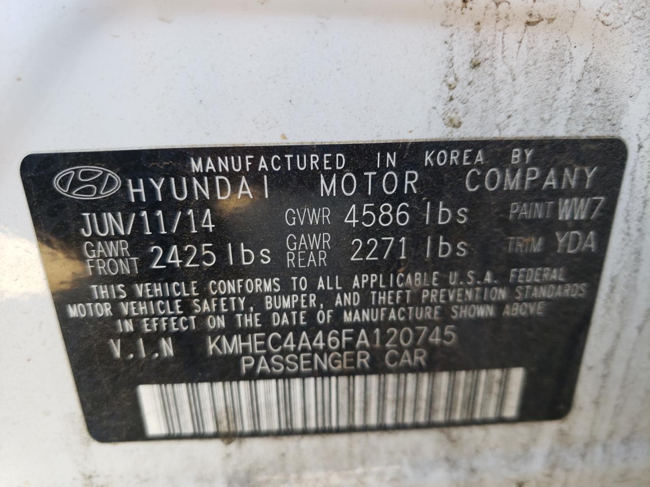 Photo 10 from auction – 2015 HYUNDAI SONATA with VIN KMHEC4A46FA120745