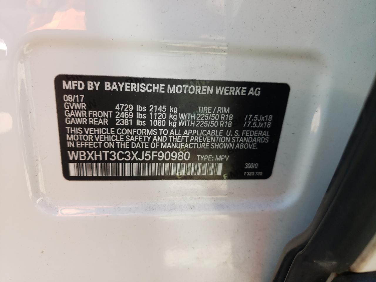 Photo 10 from auction – 2018 BMW X1 XDRIVE2 with VIN WBXHT3C3XJ5F90980