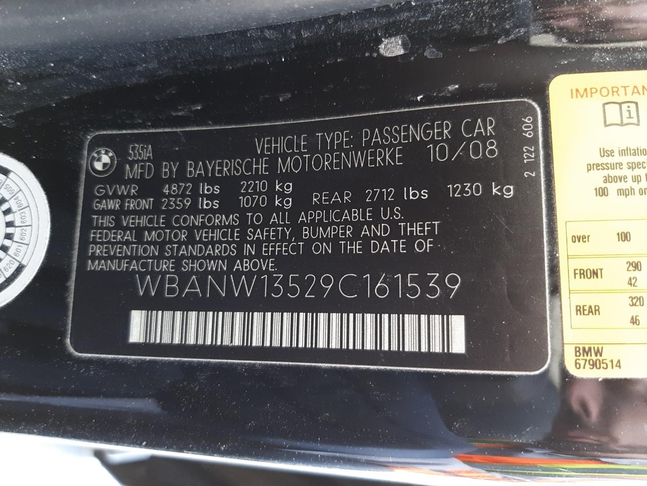 Photo 10 from auction – 2009 BMW 535 I with VIN WBANW13529C161539