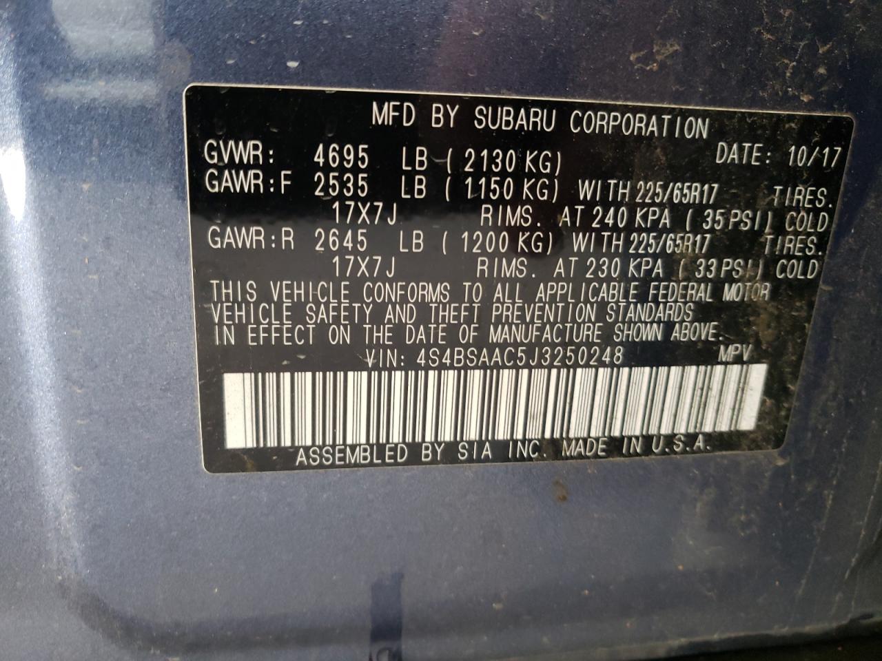 Photo 10 from auction – 2018 SUBARU OUTBACK 2. with VIN 4S4BSAAC5J3250248