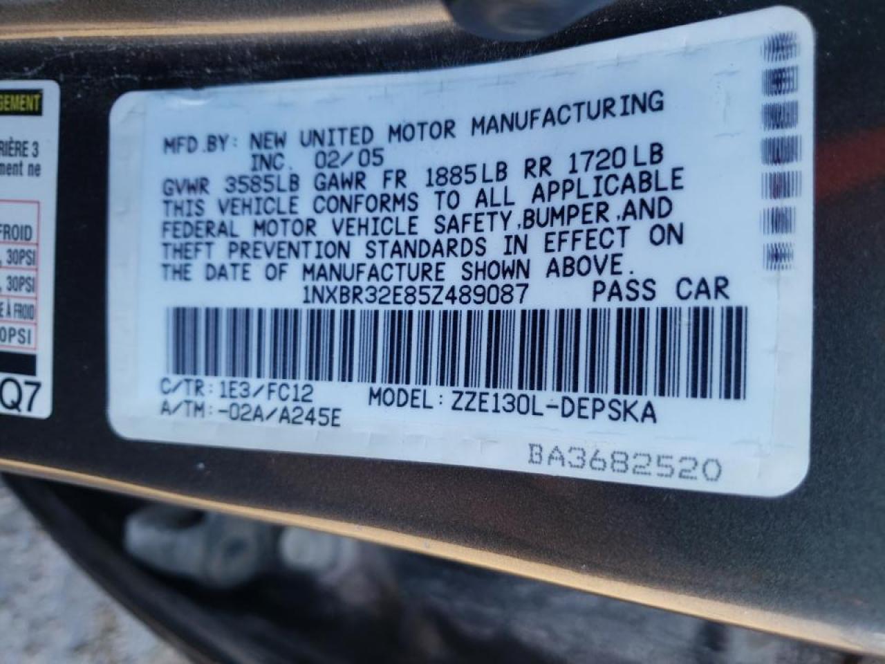 Photo 10 from auction – 2005 TOYOTA COROLLA CE with VIN 1NXBR32E85Z489087