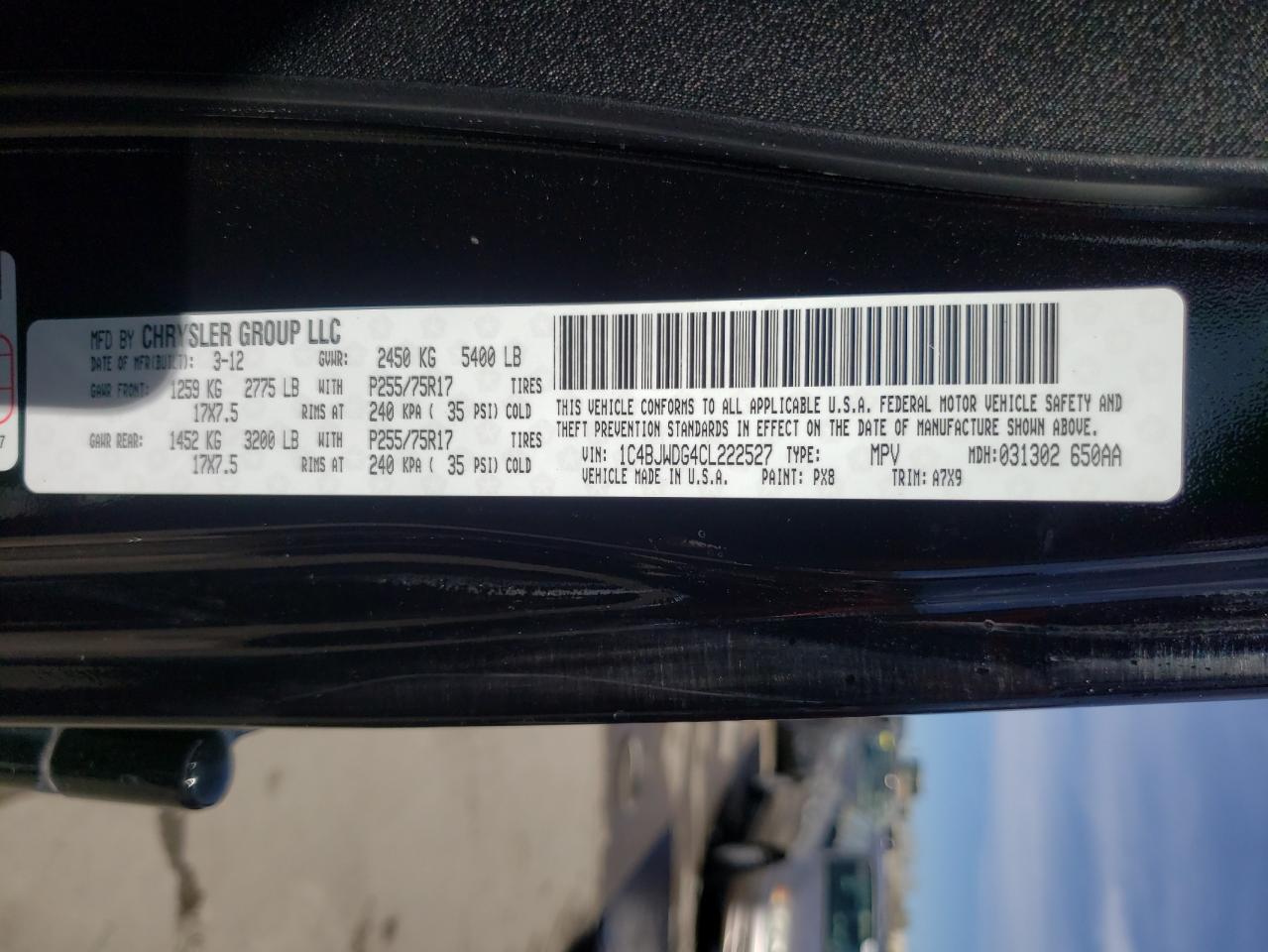 Photo 10 from auction – 2012 JEEP WRANGLER U with VIN 1C4BJWDG4CL222527