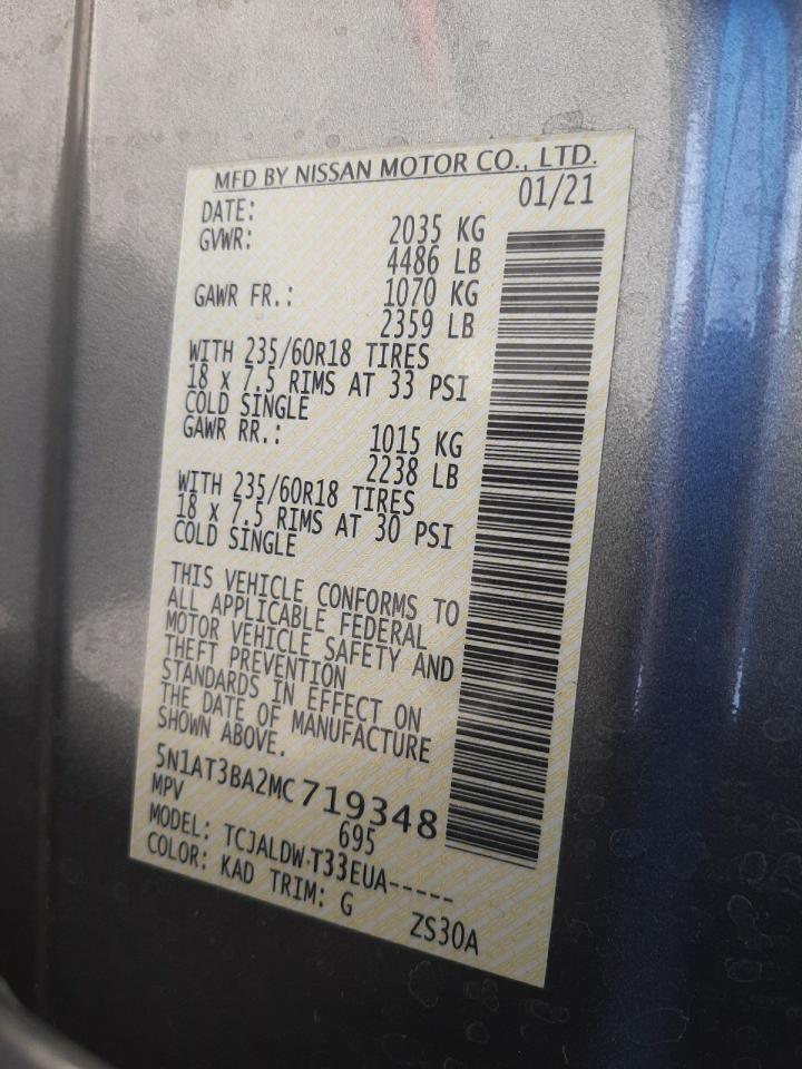 Photo 10 from auction – 2021 NISSAN ROGUE SV with VIN 5N1AT3BA2MC719348