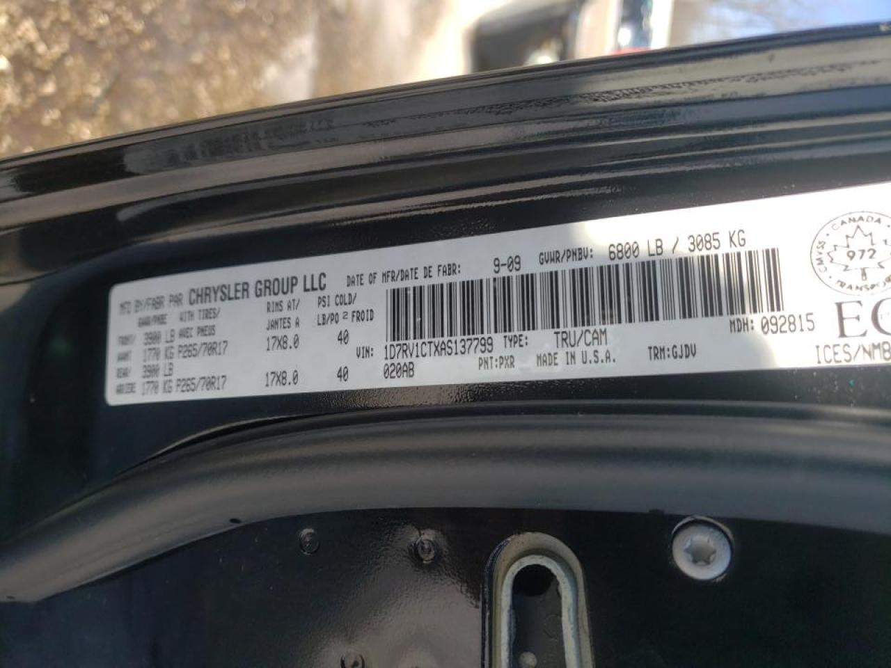 Photo 10 from auction – 2010 DODGE RAM 1500 with VIN 1D7RV1CTXAS137799